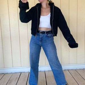 Vintage Maxima Wilsons Leather Black Leather Cropped Faux Fur Hooded Jacket